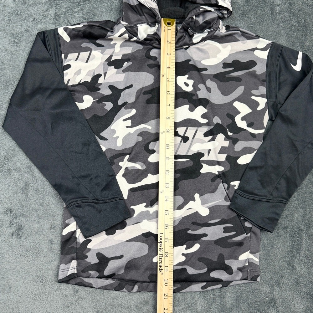 Nike Dri-FIT Pullover Hoodie Sweatshirt Camo Print Black Gray‎ Kids Medium - Picture 6 of 8